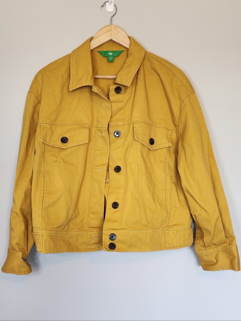 Upcycled DIP Mustard Yellow Denim Jacket Medium Quilt Patch Boho